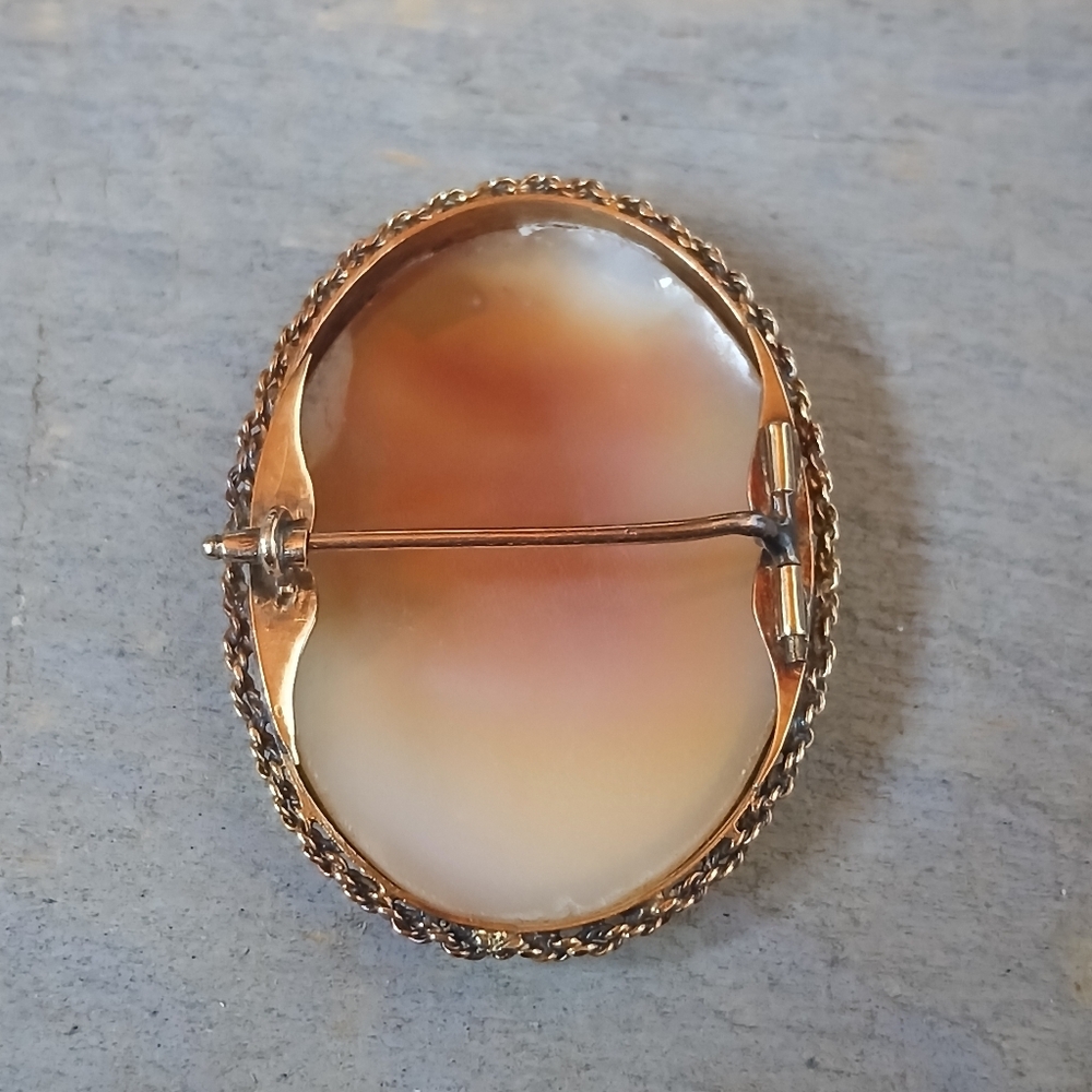 Antique Victorian Carved Shell Cameo 14K Rose Gold Brooch Roman Greek Warrior - Picture 12 of 16